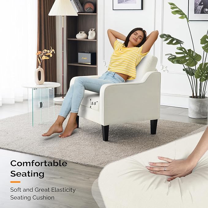 VINGLI Accent Chairs for Living Room Chairs Reading Chair Mid Century Modern Chair Soft Chenille Sofa Chair Upholstered Arm Chair Comfy Chair Side Chair (Creamy White Chenille) - LeafyLoom