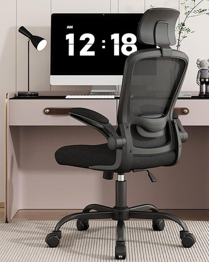 Mimoglad Home Office Chair, Ergonomic Desk Chair with Adjustable Lumbar Support, High Back Computer Chair- Adjustable Headrest with Flip-Up Arms, Swivel Task Chair for Home Office (Black) - LeafyLoom