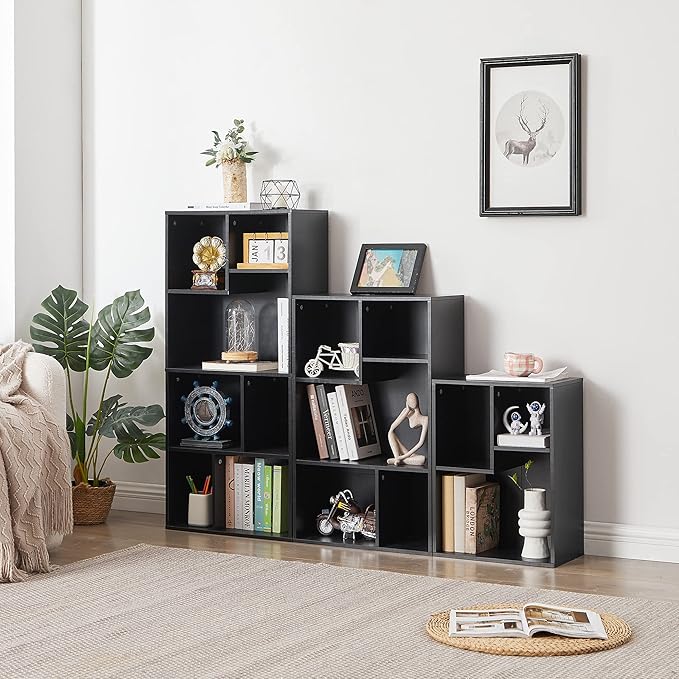 VECELO Small Bookshelf, 3 Cube Shelf, Fits Tallest Hardcovers, Horizontal Available, Short Bookcase for Small Spaces, Matte Black - LeafyLoom