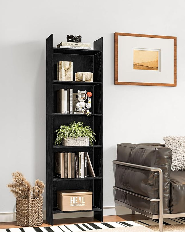 6-Tier Bookshelf, 66.9 Inches Floor Standing Bookcase, Display Storage Shelf, Corner Shelf, Home Decor Furniture for Home Office, Living Room, Bedroom, Black 01104XBC - LeafyLoom