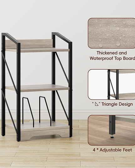 Vagusicc 3 Tier Bookshelf, Small Book Shelf Industrial Bookshelf, Wood Short Book Shelf Office Shelves with Metal Frame, Rustic Open Shelf Storage Organizer Bookcase for Living Room Bedroom, Greige - LeafyLoom