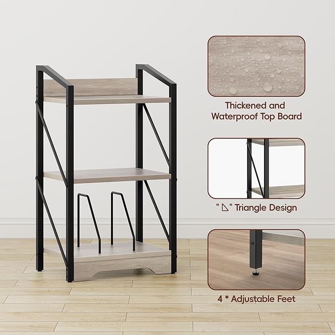 Vagusicc 3 Tier Bookshelf, Small Book Shelf Industrial Bookshelf, Wood Short Book Shelf Office Shelves with Metal Frame, Rustic Open Shelf Storage Organizer Bookcase for Living Room Bedroom, Greige - LeafyLoom