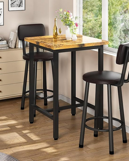 Recaceik 3 Piece Pub Dining Set, Modern bar Table and Stools for 2 Kitchen Counter Height Wood Top Bistro Easy Assemble for Breakfast Nook Living Room Small Space Restaurant, Rustic Brown 24” - LeafyLoom