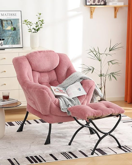 Cozy Lazy Chair and Ottoman, Large Contemporary Accent Lounge Chair Set, Leisure Upholstered Reading Armchair for Bedroom, Living Room, Dorm Rooms, Office - LeafyLoom