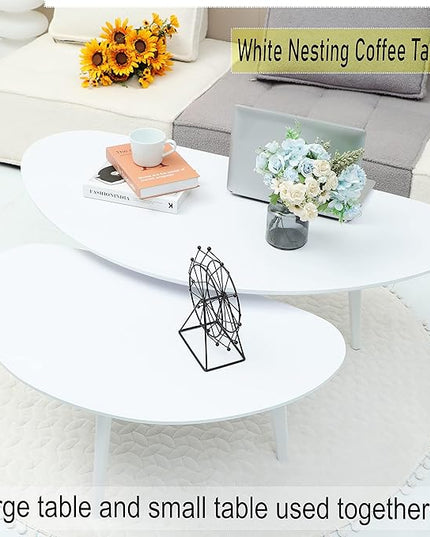 FIRMINANA Small White Oval Coffee Table for Small Space,Simple Modern Table for Small Apartment or Livingroom Corner,White,18.9" D x 33.47" W x 15.75" H - LeafyLoom