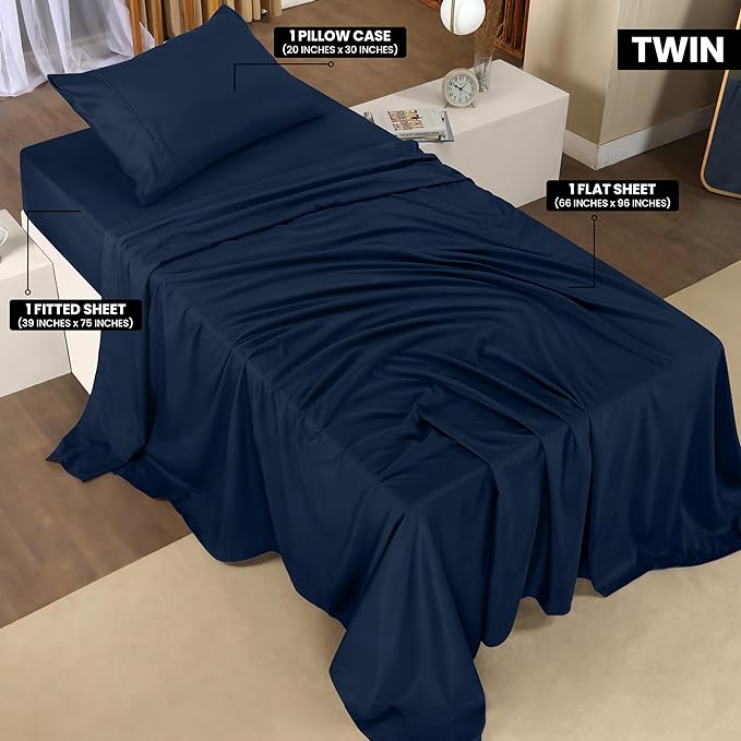 Utopia Bedding Twin Bed Sheets Set - 3 Piece Bedding - Brushed Microfiber - Shrinkage and Fade Resistant - Easy Care (Twin, Navy) - LeafyLoom