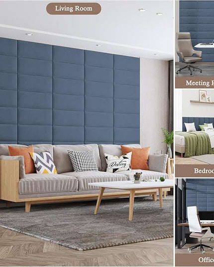 King Headboard, Wall Mounted Peel and Stick Headboard, Upholstered Leather Bed Headboard for King Size Bed, Floating Dorm Bedroom Tall Headboard Soundproof Wall Panels (12 Panels, 10"x24") - LeafyLoom