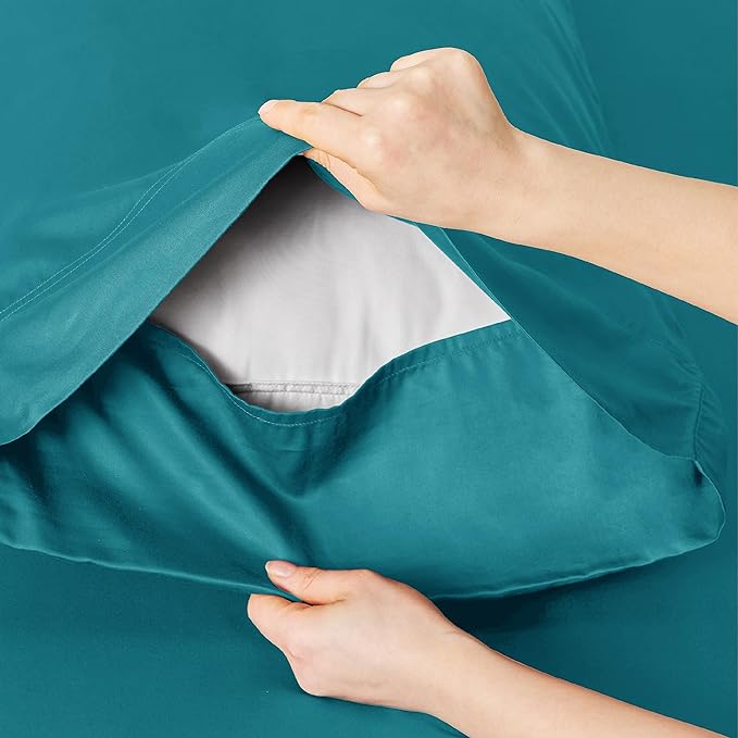 Bedsure California King Sheet Sets, Cooling Sheets, Rayon Derived from Bamboo, Deep Pocket Up to 16", Breathable & Soft Bed Sheets, Hotel Luxury Silky Bedding Sheets & Pillowcases, Turquoise - LeafyLoom