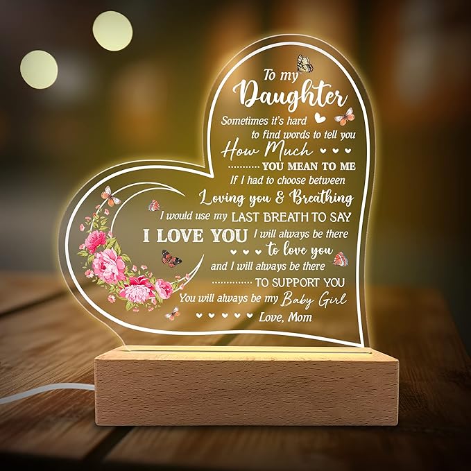 Acrylic Night Light Gifts for Daughter - You Will Always be My Baby Girl - Daughter Gifts from Mom, Dad for Birthday, Graduation, Wedding - Sentimental Gifts for Daughter - LeafyLoom