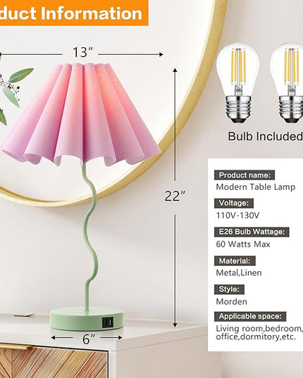 Table Lamps for Bedroom Modern Single Table Lamp for Night Stands Beside Lamps Living Room End Table Lamp (Green) - LeafyLoom