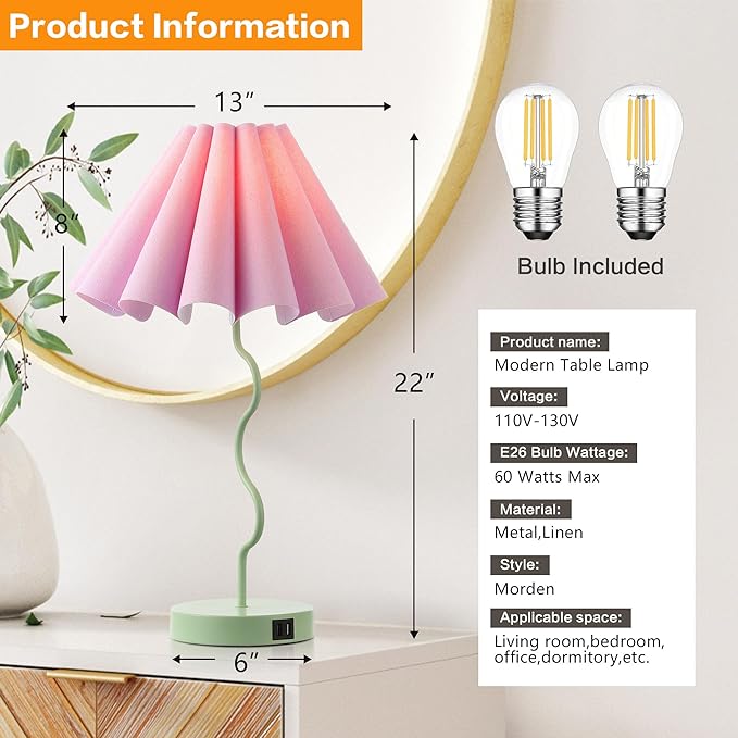 Table Lamps for Bedroom Modern Single Table Lamp for Night Stands Beside Lamps Living Room End Table Lamp (Green) - LeafyLoom