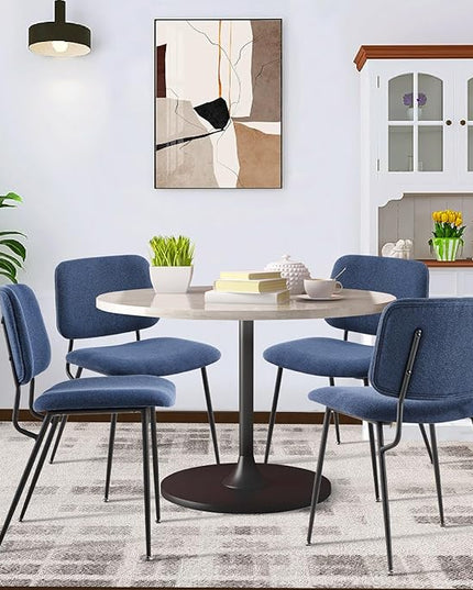 COLAMY Modern Upholstered Fabric Dining Room Accent Diner Stylish Kitchen Chairs with Solid Metal Legs, set of 4, Blue - LeafyLoom