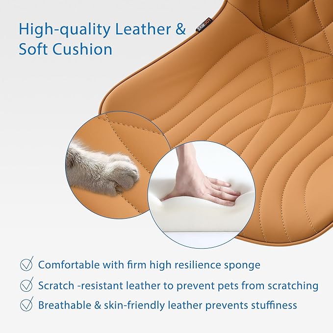 YOUNIKE Office Chair, Armless Desk Chair with Wheels, Home Office Computer Task Chairs, Modern Faux Leather Upholstered Vanity Chair, Adjustable Swivel Rocking Chair with Back, Saffron Tan - LeafyLoom