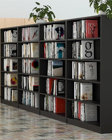 Farini 5 shelf boockase Display Bookcase Freestanding Wooden Bookshelves for Home Office Living Room,60 Inch Height,Black - LeafyLoom