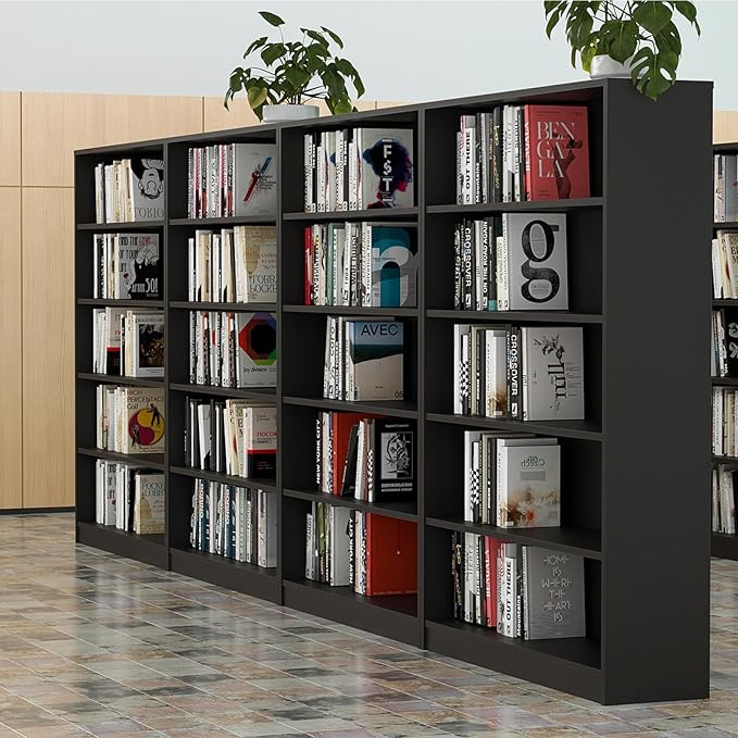 Farini 5 shelf boockase Display Bookcase Freestanding Wooden Bookshelves for Home Office Living Room,60 Inch Height,Black - LeafyLoom