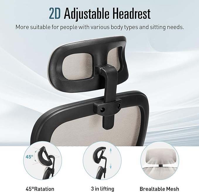 Office Chair, Ergonomic Office Chair Desk Chair with Headrest, High Back Mesh Computer Chairs for Home Office with Adjustable Back Support, 350lbs Comfortable Gray Office Chair, Tilt Lock - LeafyLoom