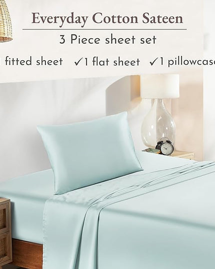 California Design Den Soft 100% Cotton Sheets Twin-XL Size Bed Sheet Sets with Deep Pockets, 3 Pc Extra Long Twin Sheets with Sateen Weave, Cooling Sheets (Seafoam) - LeafyLoom
