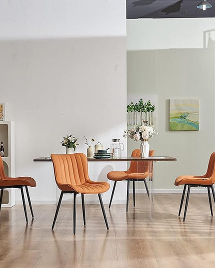 YOUNUOKE Dining Chairs Set of 2 Upholstered Mid Century Kitchen Chairs Armless Faux Leather Modern Side Chair with Padded Back Metal Legs for Living Room Bedrooms, Matte Orange - LeafyLoom