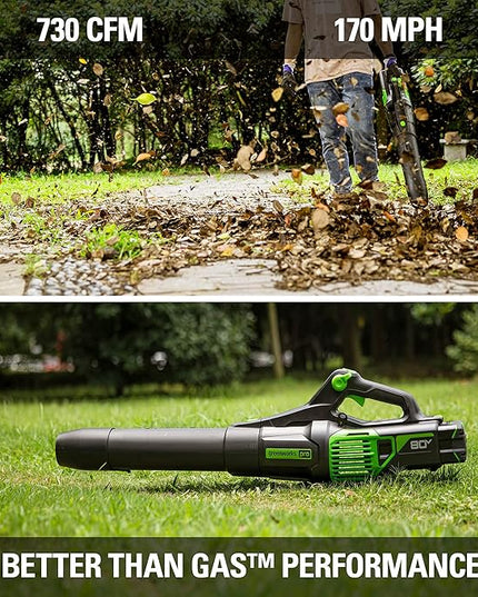 Greenworks 80V (170 MPH / 730 CFM / 75+ Compatible Tools) Cordless Brushless Axial Leaf Blower, Tool Only, 80 Volts - LeafyLoom