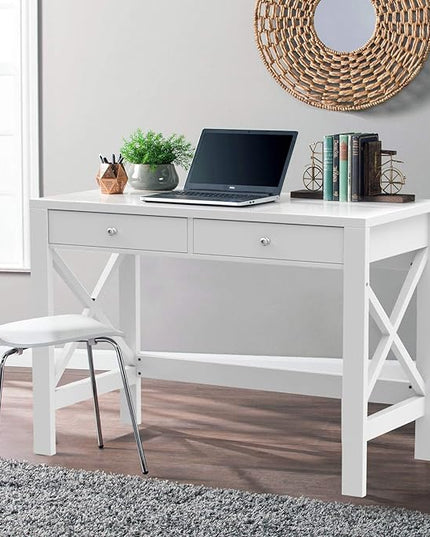 ChooChoo Computer Desk Study for Home Office, Modern Simple 40 Inches White Desk with Drawers, Makeup Vanity Console Table - LeafyLoom