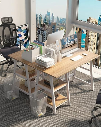 SogesHome Computer Desk 47inches Trestle Desk PC Desk with Shelf Office Desk Workstation for Home Office Use Writing Table, Oak, Tplus-120OK-SH - LeafyLoom