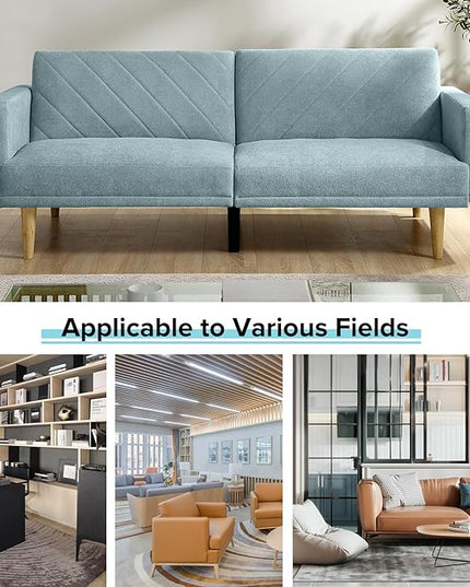Folding Futon Sofa Tapered Wood Legs,Modern Space Saving Couch,Easily Converts to Single Bed,Easy Assembly,Multi-Functional Loveseat Ideal for Small Home Living Room,Blue, 76" - LeafyLoom