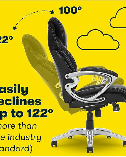 Serta Bryce Executive Office Chair, Ergonomic Computer DeskChair with Patented AIR Lumbar Technology, Comfortable Layered Body Pillows for Cushioning, SertaQuality Foam, Bonded Leather, Black - LeafyLoom