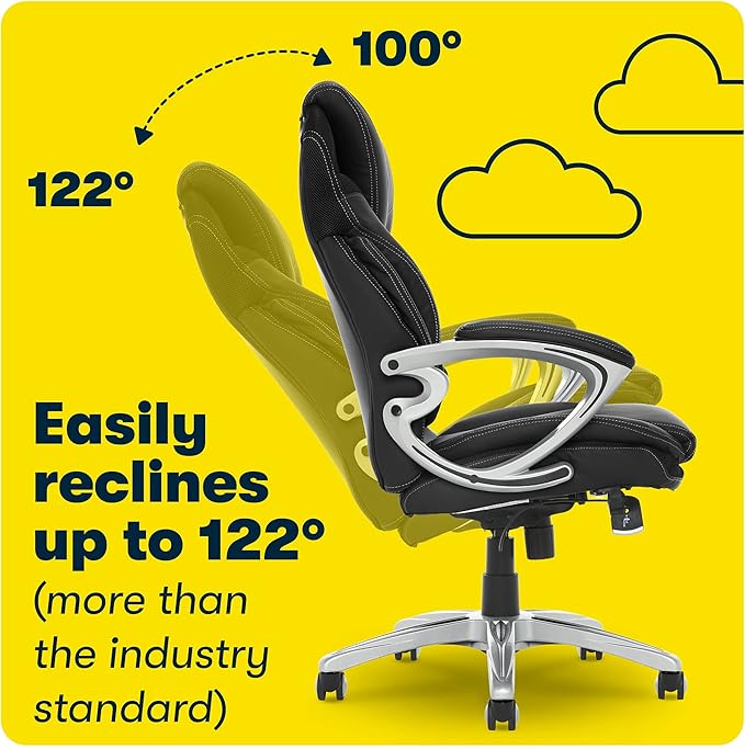 Serta Bryce Executive Office Chair, Ergonomic Computer DeskChair with Patented AIR Lumbar Technology, Comfortable Layered Body Pillows for Cushioning, SertaQuality Foam, Bonded Leather, Black - LeafyLoom