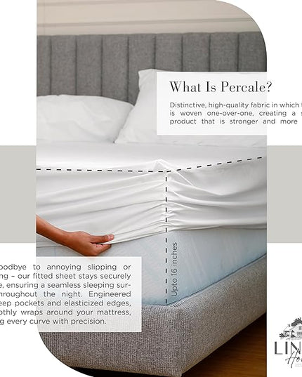 100% Cotton Percale Sheets Twin XL Size, White, Deep Pocket, 4 Pieces Sheet Set - 1 Flat, 1 Deep Pocket Fitted Sheet and 2 Pillowcases, Crisp Cool and Strong Bed Linen - LeafyLoom