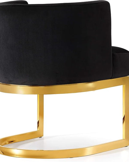 Meridian Furniture Gianna Collection Modern | Contemporary Velvet Upholstered Dining Chair with Polished Gold Metal Frame, 24" W x 22" D x 29.5" H, Black - LeafyLoom