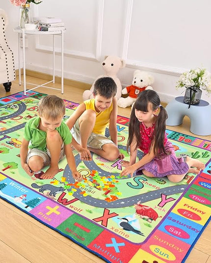Terrug Kids Rugs for Playroom, Educational Classroom Rug for Kids Room, Washable Nursery Rug Carpet Non Slip Playroom Rug Play Mat for Learning ABC Rug, Numbers, Animal, Colors, Season, 4X6 Feet - LeafyLoom
