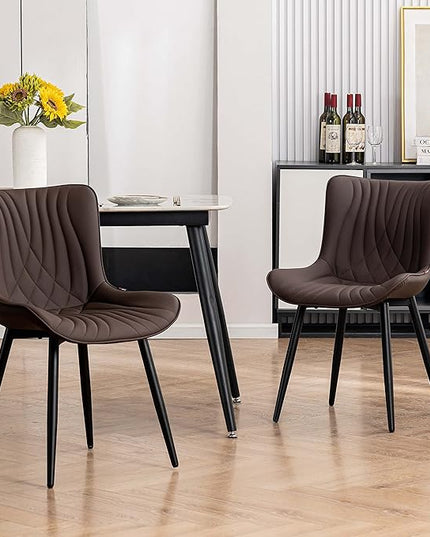 YOUTASTE Brown Dining Chairs Set of 2 Upholstered Mid Century Modern Kitchen&Dining Room Chairs Armless Faux Leather Accent Chairs Vanity Lounge Side Chair with Back for Waiting Room Bedrooms - LeafyLoom