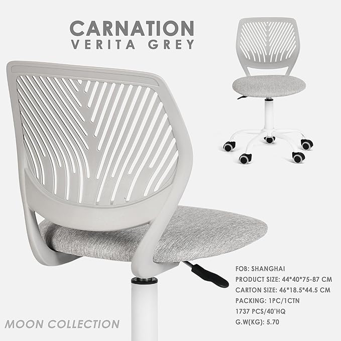 FurnitureR Writing Task Chair for Teens Boys Girls 360 Rolling Wheels Fabric Soft Pad Seat Breathable Backrest, Height Adjustable Liftup 29.5"-34.3", Morandi Grey - LeafyLoom