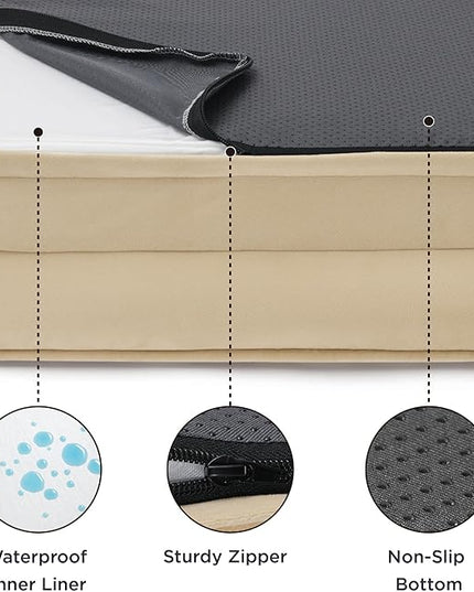 Bedsure Small Orthopedic Dog Bed - Washable Bolster Dog Sofa Beds for Small Dogs, Supportive Foam Pet Couch Bed with Removable Washable Cover, Waterproof Lining and Nonskid Bottom Couch, Light Khaki BEDSURE