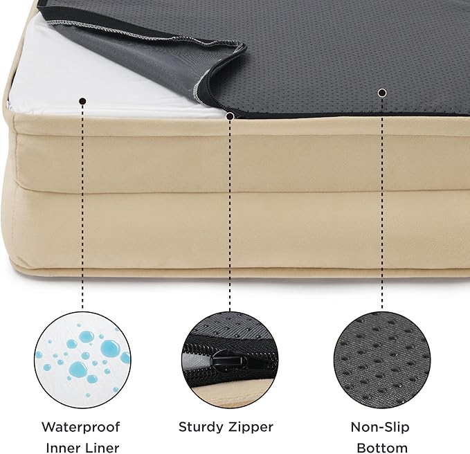 Bedsure Small Orthopedic Dog Bed - Washable Bolster Dog Sofa Beds for Small Dogs, Supportive Foam Pet Couch Bed with Removable Washable Cover, Waterproof Lining and Nonskid Bottom Couch, Light Khaki BEDSURE