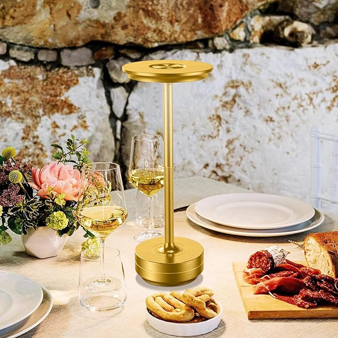 LED Rechargeable Cordless Table Lamp, Battery Operated Stepless Dimming Modern Portable Outdoor Table Light for Dining Restaurant Patio[Burnished Gold]… - LeafyLoom