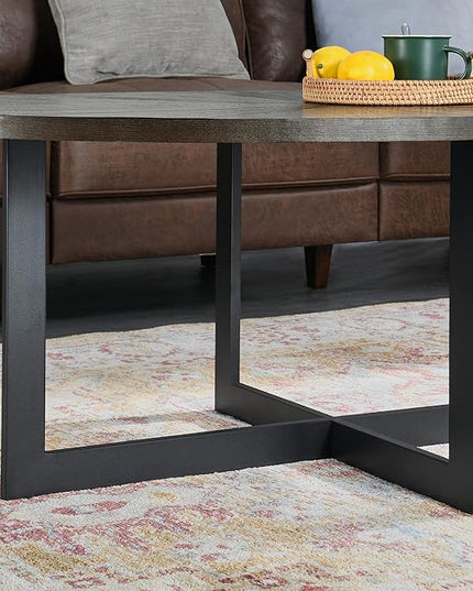 Solid Wood Oval Coffee Table with Cross Metal Legs, 47.9" Industrail Bar Cocktail Table for Living Room Kitchen Office Sofa Table Bristro Table for Cafe/Bar Black 1831BK - LeafyLoom