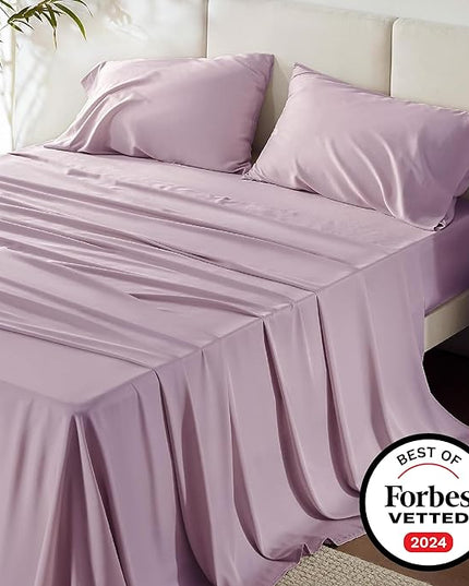 Bedsure King Size Sheet Set, Cooling Sheets King, Rayon Derived from Bamboo, Deep Pocket Up to 16", Breathable & Soft Bed Sheets, Hotel Luxury Silky Bedding Sheets & Pillowcases, Lavender - LeafyLoom