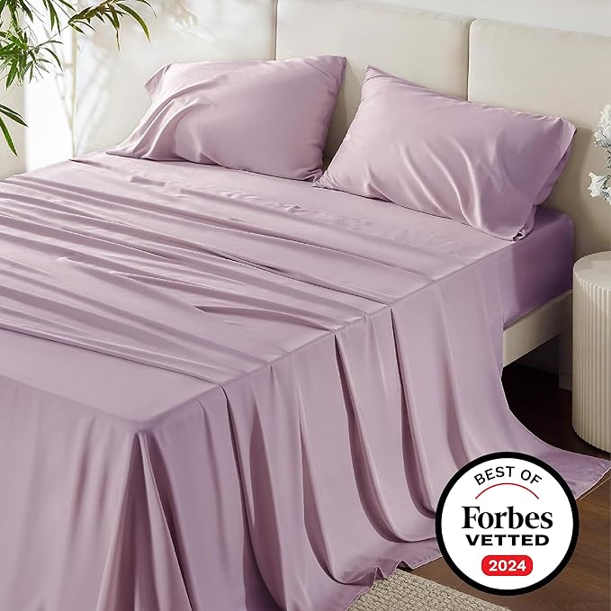Bedsure King Size Sheet Set, Cooling Sheets King, Rayon Derived from Bamboo, Deep Pocket Up to 16", Breathable & Soft Bed Sheets, Hotel Luxury Silky Bedding Sheets & Pillowcases, Lavender - LeafyLoom
