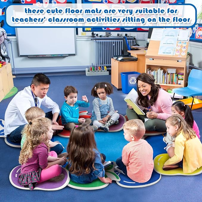 Shellwei 24 Pcs Kids Carpet Circle Seats 18 inch Print Pillow Circle Children's Mats Rug Mats Round Soft Floor Mat for Home School Classroom Story Time Group Activity Play Areas (Apple) - LeafyLoom
