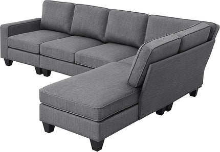 104" L-shaped Sectional Sofa-7 Seater Couch Set with Chaise Lounge and Convertible Ottoman, Comfy Sectional Couches for Living Room,Apartment,Office - LeafyLoom