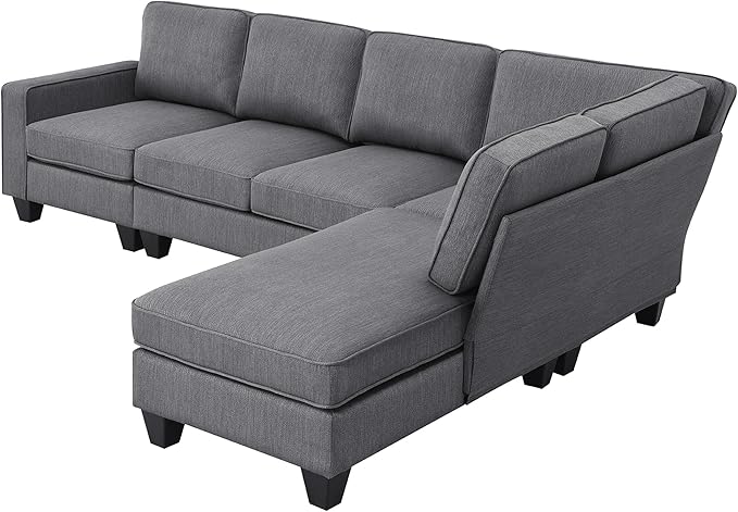104" L-shaped Sectional Sofa-7 Seater Couch Set with Chaise Lounge and Convertible Ottoman, Comfy Sectional Couches for Living Room,Apartment,Office - LeafyLoom