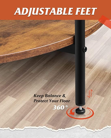 WLIVE Round Coffee Table, Rustic 2-Tier Circle Coffee Table with Open Storage Shelf, Industrial 32.6" Wood Round Center Table for Living Room, Bedroom, Home Office, Rustic Brown - LeafyLoom