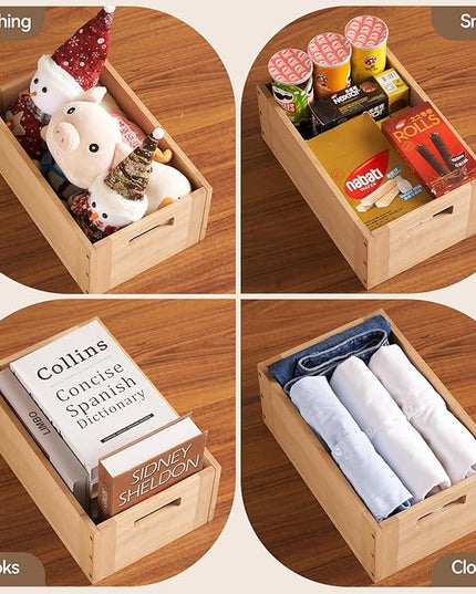 KIRIGEN Stackable Wood Storage Cube /Basket/ Bins Organizer for Home Books Clothes Toy - Modular Open Cubby Storage System - Office Bookcase shelves C15-NA - LeafyLoom