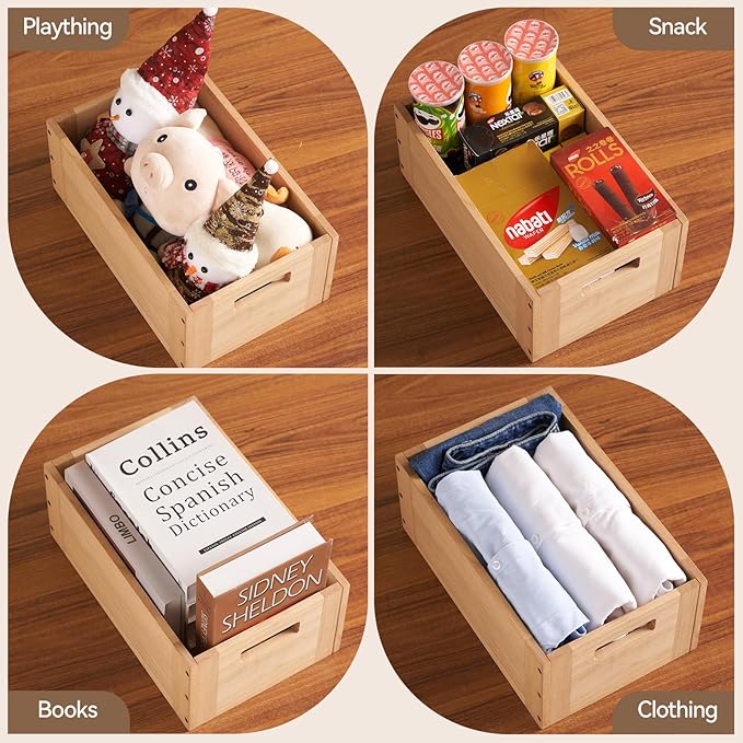 KIRIGEN Stackable Wood Storage Cube /Basket/ Bins Organizer for Home Books Clothes Toy - Modular Open Cubby Storage System - Office Bookcase shelves C15-NA - LeafyLoom