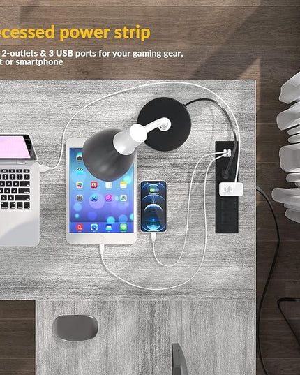 Unikito L Shaped Corner Computer Desk with USB Charging Port and Power Outlet, Storage Shelves, Reversible, Industrial 2 Person Gaming Table Modern Home Office Desks, White Oak - LeafyLoom