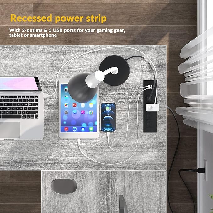 Unikito L Shaped Corner Computer Desk with USB Charging Port and Power Outlet, Storage Shelves, Reversible, Industrial 2 Person Gaming Table Modern Home Office Desks, White Oak - LeafyLoom