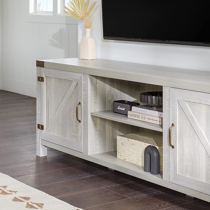 Walker Edison Georgetown Modern Farmhouse Double Barn Door TV Stand for TVs up to 80 Inches, 70 Inch, Stone Grey - LeafyLoom
