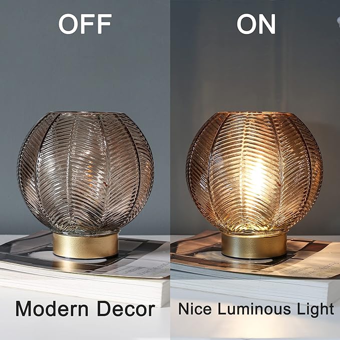 Battery Operated Lamp with Timer, Cordless Table Lamps with Led Bulb, Battery Powered Lamp Nightlight, Small Table Lamps for Living Room Decorative Beside Lamp for Corner Bedroom-Amber - LeafyLoom