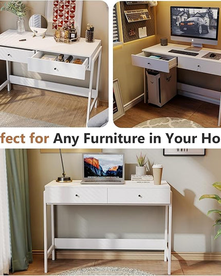 Home Office Desk with Drawers, Small Spaces Writing Desk with Storage for badroom, Work Desk for Home Office, Home Table, white - LeafyLoom